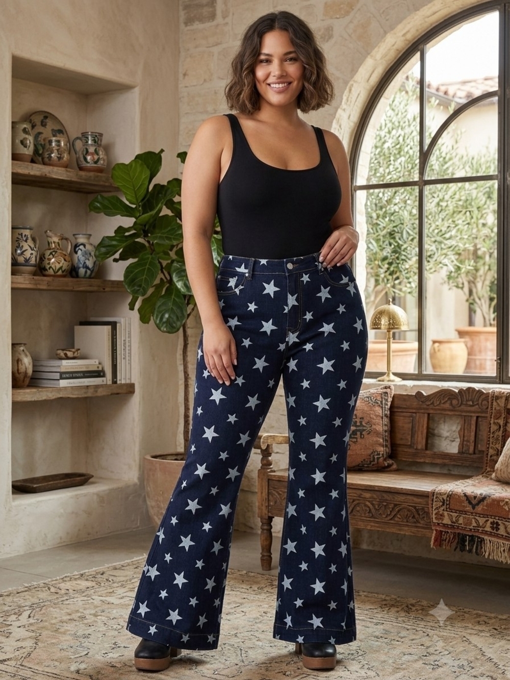 Judy Blue Navy Star-Print Boot Cut Jeans